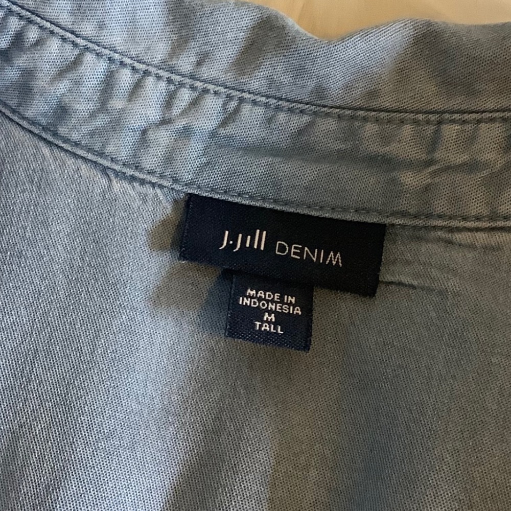 J. Jill Denim Tencel Lyocell Shirt Dress Blue Short Sleeve Button Front M Tall - Picture 8 of 16